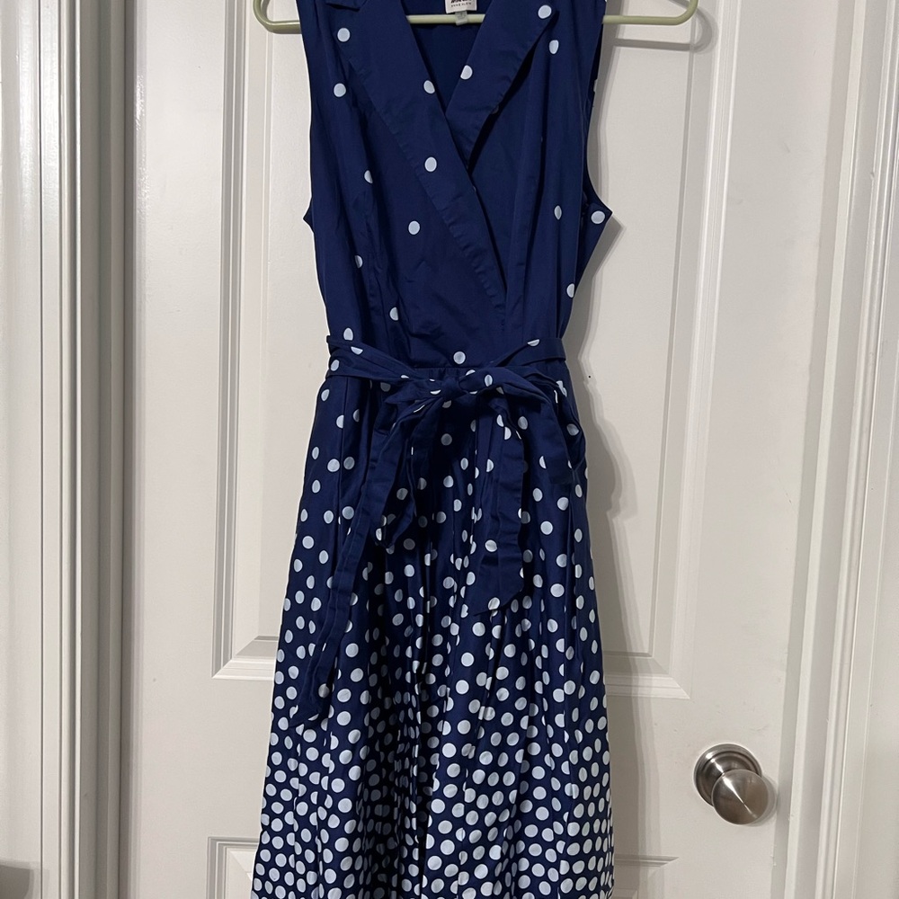 Anne Klein Blue and White Polka Dot Midi Dress